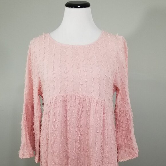 Paisley Vine Boho Chic Pink Eyelash Fringe Babydoll Mini Dress M - Picture 4 of 11